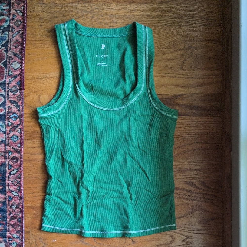 Pilcro Vibrant Green Ribbed Tank Top
